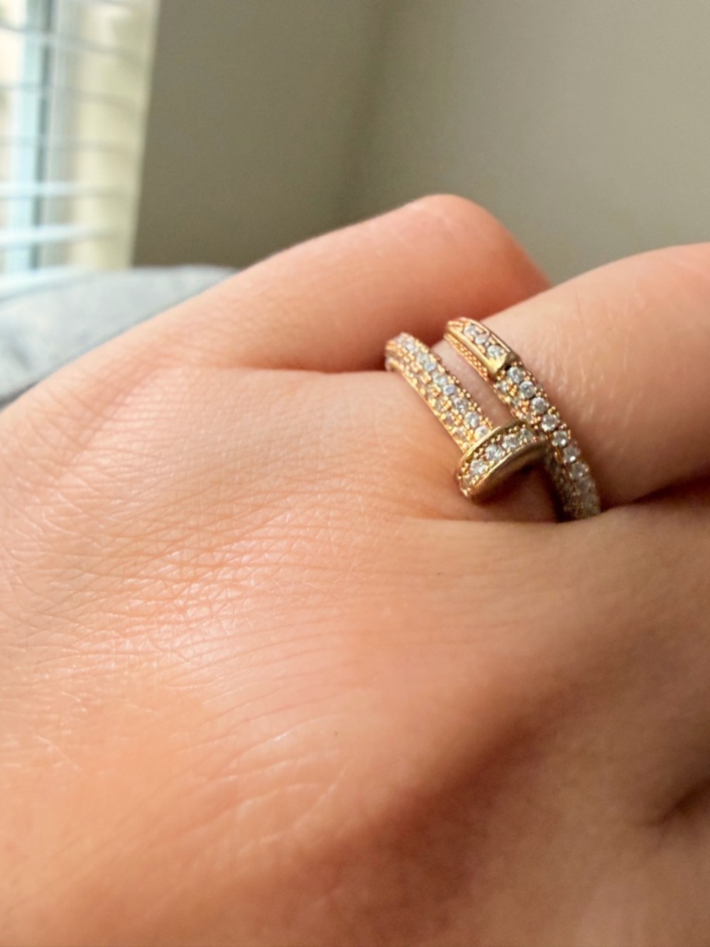 Gold Pave Double Band Ring with Clear Cubic Zirconia - Picture 4 of 5